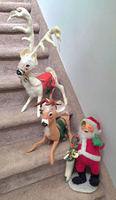 Annalee Mobilite Vintage 3pc Set Santa and Lrg Reindeer Christmas Decorations picture