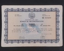 Bonds Republica del Peru - Bonos de Reconstruccion 1,000 Soles Oro (1984) picture