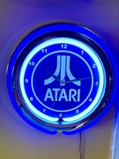 Atari Video Game Arcade Bar Man Cave Neon Style Retro LED Clock Sign picture