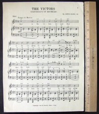 UNIVERSITY OF MICHIGAN Original Vintage Song Sheet c1945 