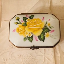 Limoges Peint Main Yellow Rose Porcelain Trinket Box Pierre Hand Painted Vtg 3 picture