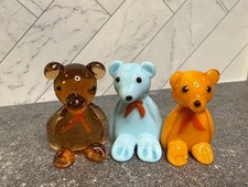 3 Vtg Hand Blown Glass Miniature Teddy Bears   picture