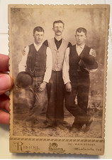 Antique 1890s Cabinet Card Photo Dapper Men Bowler Hats Rising Lafayette IN picture