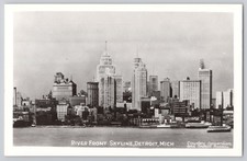 Detroit, Mich River Front Skyline, Downtown Art Deco Skyscrapers, view, RPPC picture