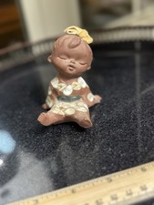 Vintage Japanese Seto Craft Terracotta Clay Girl Figurine Polka Dot Kimono MCM picture