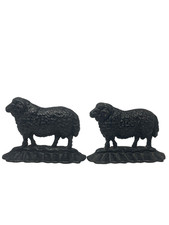 Pair of Antique 19thC. Cast Iron Ram Door Stops, 2 Black Free-Standing Heavy picture