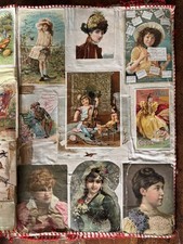 Antique 1880s Victorian Scrapbook Hand Sewn Album Die Cut Cards Ephemera picture