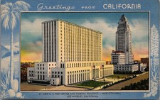 Greetings from California Los Angeles City Hall & Federal Building Linen picture