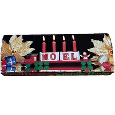 Vintage 80s Christmas Wooden TRAIN Candles Noel Angel Holiday In Original Box picture