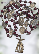 Stations of the Cross, Way of the Cross Chaplet Rosary 51 beads, Bronze,Red Jade picture