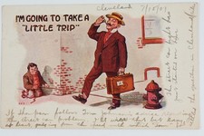 Vintage 1907 Comic Postcard I'm Going To Take A Little Trip Cleveland Streetcar picture