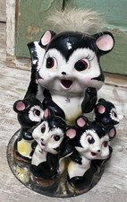 Vintage 1950s Japan Ceramic Skunk Family Figurines Set of 5 Fur Kitsch Decor picture