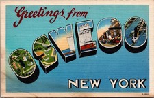 Greetings from Oswego NY Large Letter Linen Postcard Wm Jubb Co picture