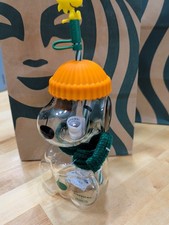 Starbucks Snoopy Glass Cold Cup Woodstock Topper 100% AUTHENTIC - Ships Same Day picture