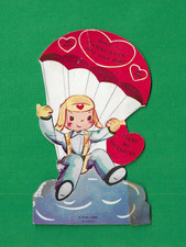 vintage 1940s MAY I PARACHUTE INTO YOUR HEART MY VALENTINE Card Boy S picture