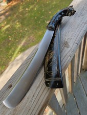 Vintage Indonesian Golok Sword Carved Buffalo Horn Tiger Dragon Scabbard 17