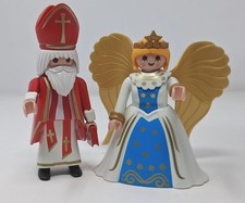 Vintage Christmas Geobra Playmobil Santa Angel Figure Lot Of 2 St. Nicholas picture