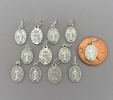 Lot 12 TINY Miraculous Medal Charm for Rosary Bracelet Italy M111 finish SILVER picture