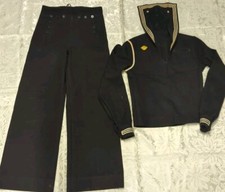 US Navy Vth Pants Shirt Mens Wool Cracker Jack Sailor WW 2 Blue buttons S 29.5