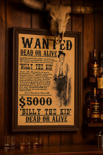 Billy The Kid Wanted Dead or Alive Gun Outlaw Poster Old West Bar/Pub Wall Decor picture