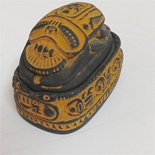 Pharaonic-style scarab box – collectible with engraved hieroglyphic art. picture