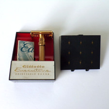1958 GILLETTE EXECUTIVE Adjustable FAT BOY D-3 Razor GOLD PLATED Case Pamphlet picture