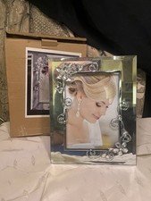NOS Vintage 2000s Beveled Mirror Picture Frame Silver Crystal Floral Swirl 5x7” picture