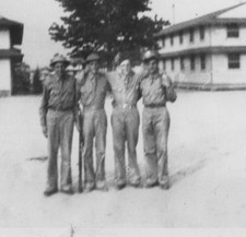 CREASES 1940s Four Men Friends US Army Soldiers Military Uniform Barracks Group picture