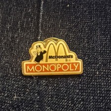 Vintage 1987 McDonald's Monopoly Game Promo Enamel Crew Pin Lapel Hat Tie Yellow picture