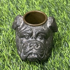 Antique 1890s Pewter Bulldog Head Match Holder Vesta Striker Rare Figural picture
