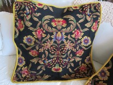 Vintage Aubusson style Old World Pattern on BLACK NWOT Needlepoint Pillow 24