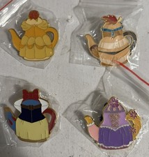 Disney PRINCESS TEA POT Pins Rapunzel Belle Snow White Pocahontas set of 4 picture