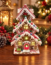 13” Lighted Gingerbread Christmas House – Holiday Decor picture