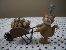 Blossom Bucket Suzi Skoglund Folk Art Sculpture Cat Mouse Wheelbarrow picture