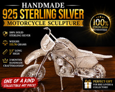 Handmade 925 Sterling Silver Motorcycle Sculpture Solid Silver Bike Figurine Art picture