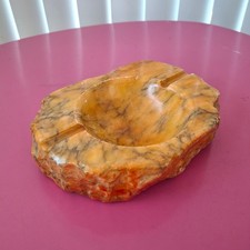 Vintage Carved Orange Italian Alabaster Ashtray Raw/Live Edge Brutalist Catchall picture