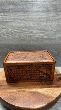 Vintage Mexican Hand Tooled Leather Aztec Calendar Jewelry Box & Tray 8.5