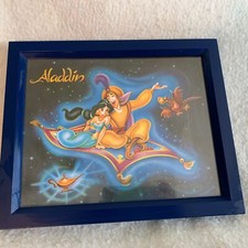 Vintage Disney Aladdin Framed Art Print Jasmine Magic Carpet Iago Blue Frame picture