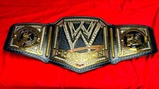 New Style WWE Championship Replica Title Belt in 6mm Brass Plates& Black Leather picture