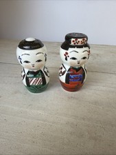 Vtg 1950’s Hand Painted Kokeshi Doll Salt And Pepper Shaker Set Of 2 Japan picture