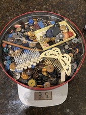 Vintage Button Lot 3 lbs 5 oz Antique Rose Tin Metal Glass Celluloid Hair Combs  picture