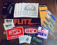 Lot of Over 20 ea. Knife Related STICKERS - Postcard Morale Patch Souvenir Card picture