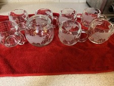 7 VINTAGE 1970s Nestle Nescafe World Globe Etched Clear Glass Coffee Mugs picture