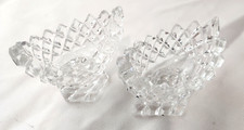 Vintage Crystal Open Salt Cellars Boat Shaped Diamond Pattern Assembled Set of 2 picture