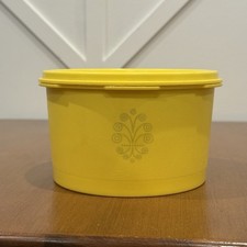 Vtg Tupperware Servalier Canister Yellow w/ Snap On Lid Floral Medallion 1298-13 picture