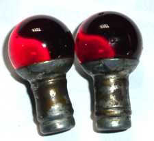 Vintage Pair Ruby Red Glass Ball Lamp Finials 1 3/4
