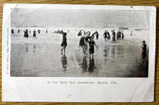 1910s SEASIDE, OREGON antique photo postcard FAMILIES BATHING ON THE BEACH picture