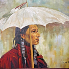 Huge Native American Portrait Original Oil Painting Signed(COA) Heavy Wood Frame picture