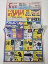 1999 Fry's Hot August Ad Apple iMac Linux Windows 98 Palm 22in Foldout Ad picture