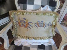 Vintage Aubusson style BLUE CRAB Sample Needlepoint Pillow Petit Point NWOT picture